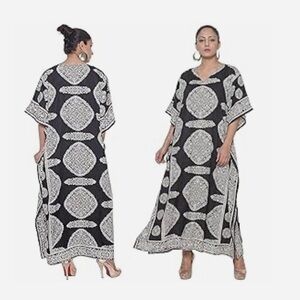 Black & White Printed Kaftan Dress - Women